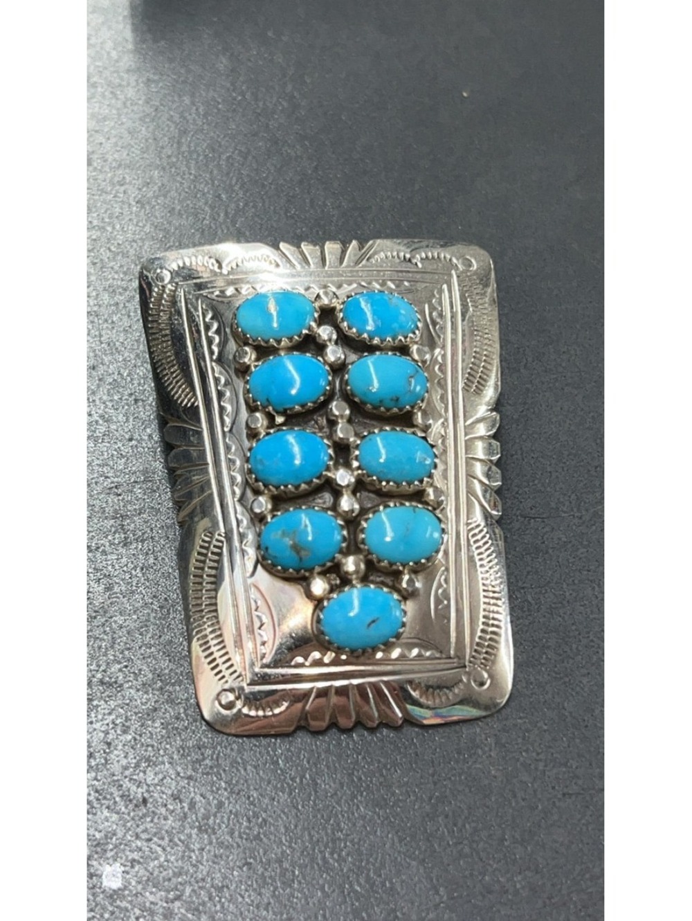 Navajo Natural turquoise sterling silver traditional cluster bolo tie -Julia